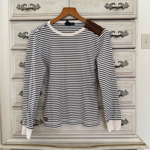 Ralph Lauren Tops - Ralph Lauren Preppy Striped Elbow Patch Top